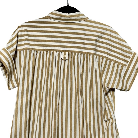 Madewell Collared Button Front Mini Tan Striped Cotton Poplin Shirt Dress XS - Picture 11 of 15